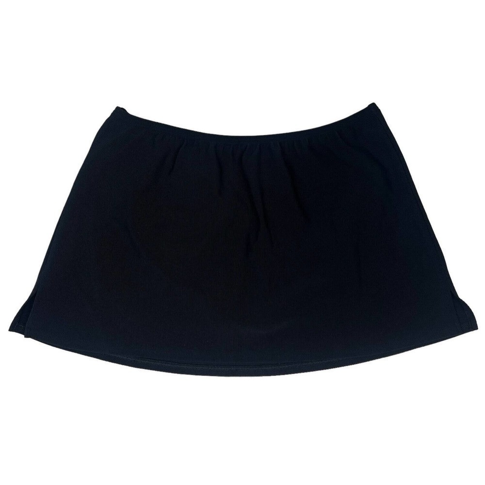 Lands' End Black Ribbed Swim Skirt Size 16 Elastic Waist Pull On